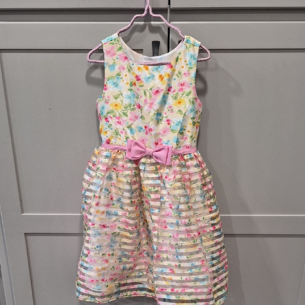 Jona Michelle Pastel Floral Bow Dress in Pink and Multicolor
